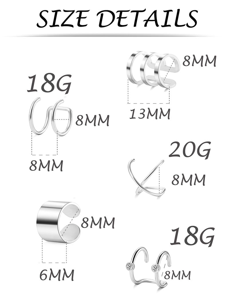 Tornito 4-10 Pairs Stainless Steel Ear Cuff Helix Cartilage Clip On Wrap Earrings Fake Nose Ring Non-Piercing Adjustable (A3: 10 Pairs) - Image 3